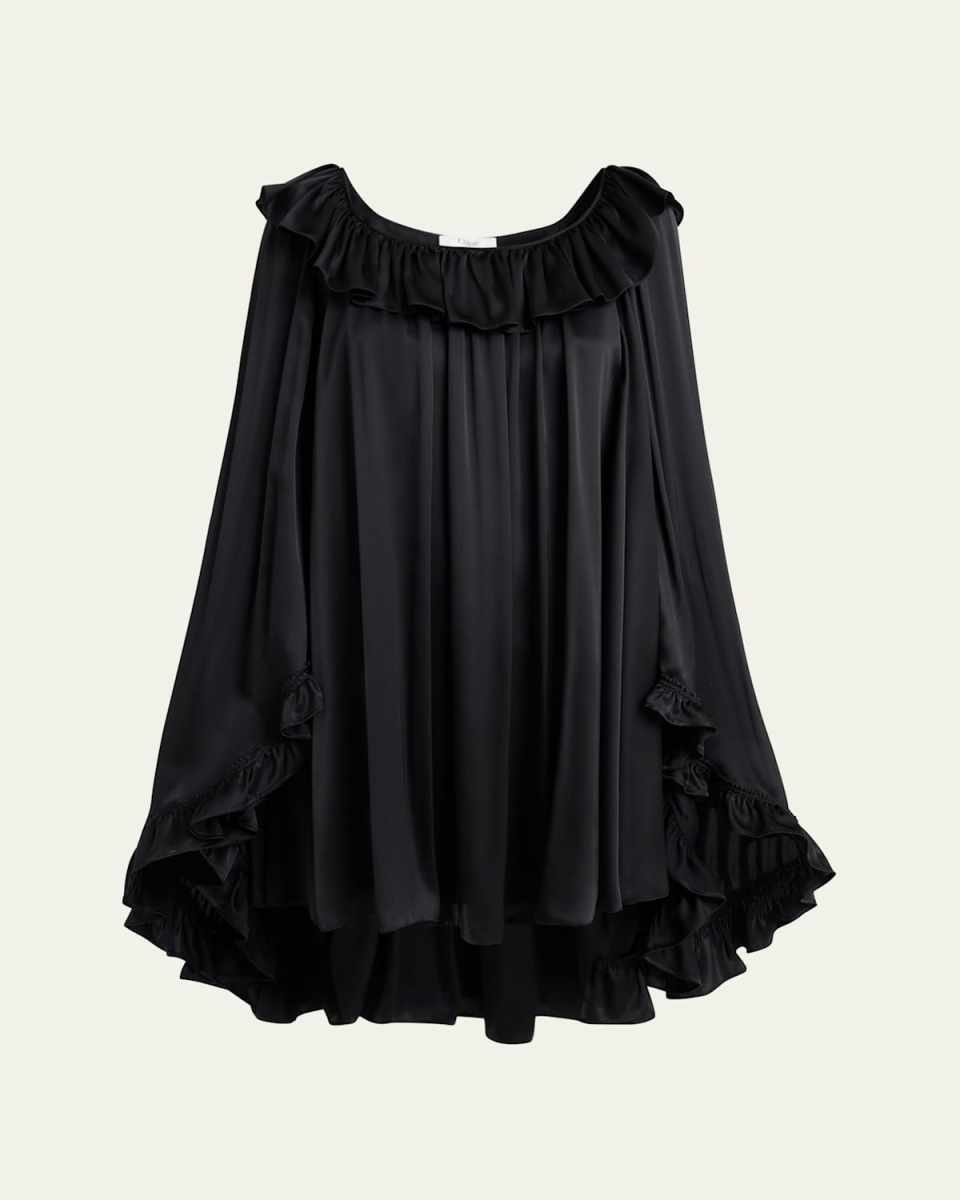 Silk Satin Ruffle Mini Dress